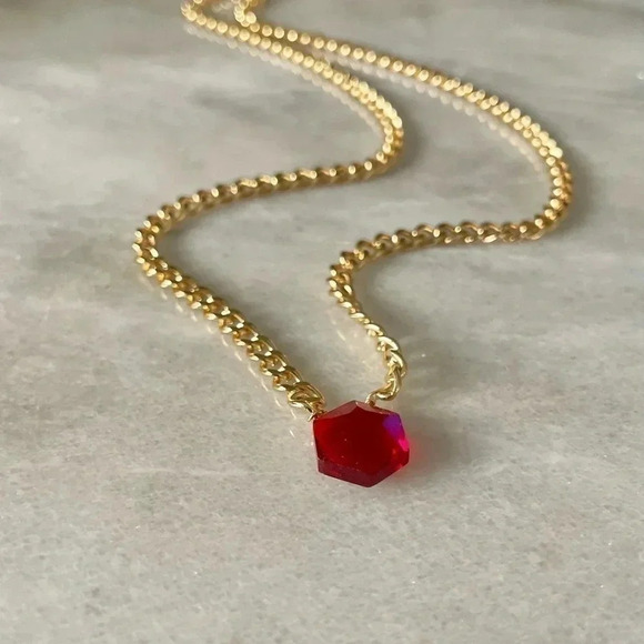 Garnet Chunky Thick Curb Chain Necklace - Picture 7 of 10